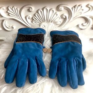 💙✨ MOSCHINO ✨💙 Leather & Cashmere Gloves w/ Metal Heart & gold fleck accents